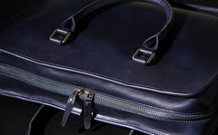 Leather Mens Blue Briefcase Shoulder Bag Handbag Work Bag Laptop Bag Business Bag for Men