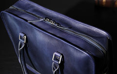 Leather Mens Blue Briefcase Shoulder Bag Handbag Work Bag Laptop Bag Business Bag for Men