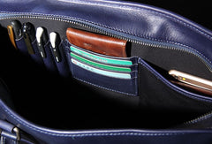 Leather Mens Blue Briefcase Shoulder Bag Handbag Work Bag Laptop Bag Business Bag for Men