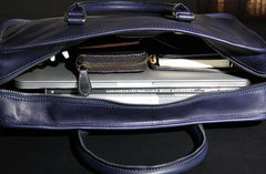 Leather Mens Blue Briefcase Shoulder Bag Handbag Work Bag Laptop Bag Business Bag for Men