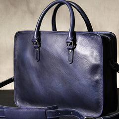 Leather Mens Blue Briefcase Shoulder Bag Handbag Work Bag Laptop Bag Business Bag for Men
