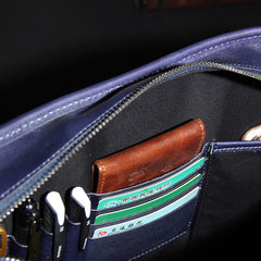 Leather Mens Blue Briefcase Shoulder Bag Handbag Work Bag Laptop Bag Business Bag for Men