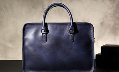 Leather Mens Blue Briefcase Shoulder Bag Handbag Work Bag Laptop Bag Business Bag for Men