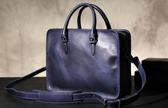Leather Mens Blue Briefcase Shoulder Bag Handbag Work Bag Laptop Bag Business Bag for Men