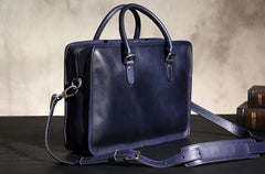 Leather Mens Blue Briefcase Shoulder Bag Handbag Work Bag Laptop Bag Business Bag for Men