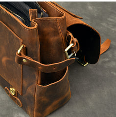 Leather Mens Brown Briefcase 12'' Laptop Briefcase Crossbody Side Bag Shoulder Bag For Men - iwalletsmen