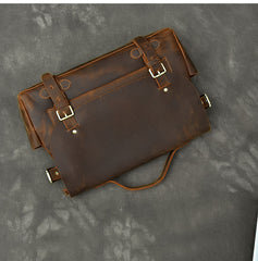 Leather Mens Brown Briefcase 12'' Laptop Briefcase Crossbody Side Bag Shoulder Bag For Men - iwalletsmen