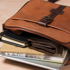 Leather Mens Brown Messenger Bag Shoulder Bag Crossbody Bag for Men
