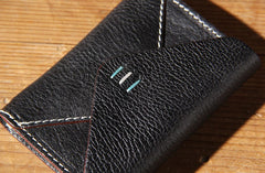 Leather Mens Card Wallet Black Small Card Wallet for Men