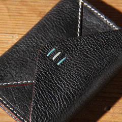 Leather Mens Card Wallet Black Small Card Wallet for Men