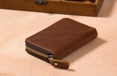 Leather Mens Card Wallet Zipper Vintage Coffee Brown Multi Card Change Wallet for Men