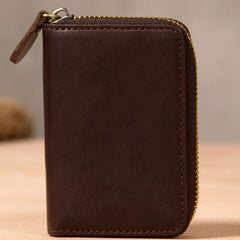 Leather Mens Card Wallet Zipper Vintage Coffee Brown Multi Card Change Wallet for Men