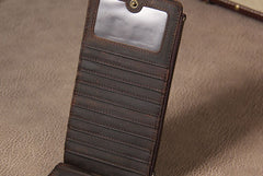 Leather Mens Clutch Vintage Coffee Brown Multi Card Phone Wallet for Men