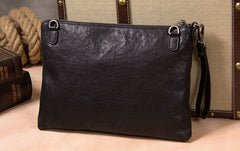 Leather Mens Clutch Wristlet Bag Black Shoulder Bag Zipper Clutch for Men