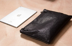 Leather Mens Clutch Wristlet Bag Black Shoulder Bag Zipper Clutch for Men