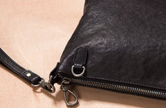 Leather Mens Clutch Wristlet Bag Black Shoulder Bag Zipper Clutch for Men