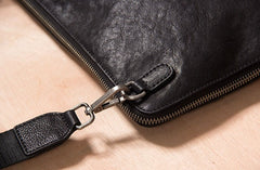 Leather Mens Clutch Wristlet Bag Black Shoulder Bag Zipper Clutch for Men