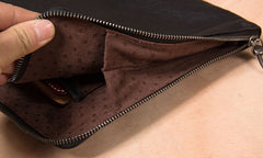 Leather Mens Clutch Wristlet Bag Black Shoulder Bag Zipper Clutch for Men