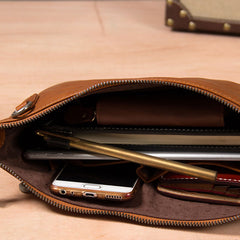 Leather Mens Clutch Wristlet Bag Black Shoulder Bag Zipper Clutch for Men