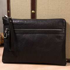 Leather Mens Clutch Wristlet Bag Black Shoulder Bag Zipper Clutch for Men