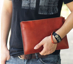 Leather Mens Clutch Wristlet Bag Black Zipper Clutch Wallet for Men