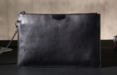 Leather Mens Clutch Wristlet Bag Black Zipper Clutch Wallet for Men