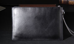 Leather Mens Clutch Wristlet Bag Black Zipper Clutch Wallet for Men