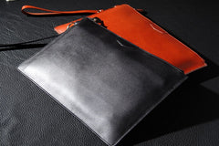 Leather Mens Clutch Wristlet Bag Black Zipper Clutch Wallet for Men