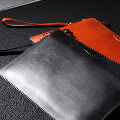 Leather Mens Clutch Wristlet Bag Black Zipper Clutch Wallet for Men