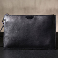 Leather Mens Clutch Wristlet Bag Black Zipper Clutch Wallet for Men