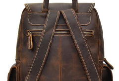 Leather Mens Cool Backpack Large Coffee Travel Bag Hiking Bag For Men - iwalletsmen