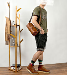 Leather Mens Cool Barrel Sling Bag Crossbody Bag for men