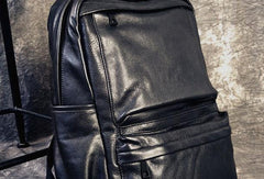 Mens Leather Cool Black Backpack for School Travel Bag Hiking Bag For Men - iwalletsmen