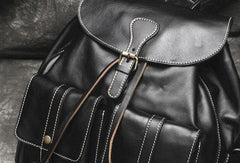 Cool Mens Leather Black Backpack for School Backpack Travel Backpack Hiking Backpack For Men - iwalletsmen