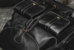 Cool Mens Leather Black Backpack for School Backpack Travel Backpack Hiking Backpack For Men - iwalletsmen