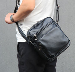 Leather Mens Cool Black Messenger Bag Shoulder Bag Crossbody Bag for Men
