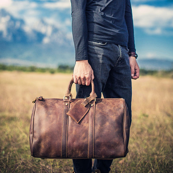 Leather Mens Cool Large Weekender Bag Travel Bag for Men