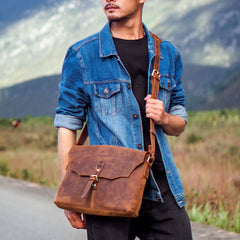Leather Mens Cool Messenger Bag Shoulder Bag Crossbody Bag for Men