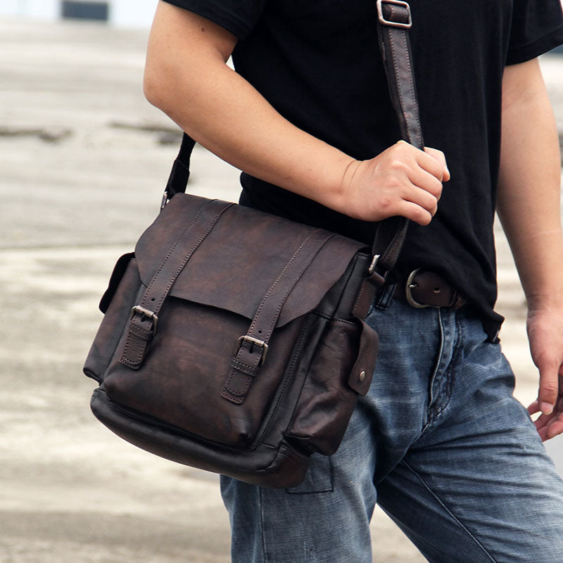 Leather Mens Cool Messenger Bag Shoulder Bag Vintage Crossbody Bag for Men