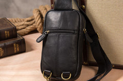 Leather Mens Cool Sling Bag Black Coffee Crossbody Bag Chest Bag for men