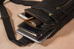 Leather Mens Cool Sling Bag Black Coffee Crossbody Bag Chest Bag for men