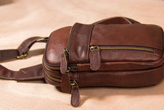 Leather Mens Cool Sling Bag Black Coffee Crossbody Bag Chest Bag for men