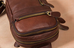 Leather Mens Cool Sling Bag Black Coffee Crossbody Bag Chest Bag for men