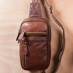 Leather Mens Cool Sling Bag Black Coffee Crossbody Bag Chest Bag for men