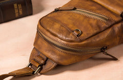 Leather Mens Cool Sling Bag Brown Crossbody Bag Chest Bag for men