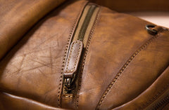 Leather Mens Cool Sling Bag Brown Crossbody Bag Chest Bag for men