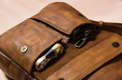 Leather Mens Cool Sling Bag Brown Crossbody Bag Chest Bag for men