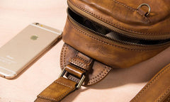 Leather Mens Cool Sling Bag Brown Crossbody Bag Chest Bag for men