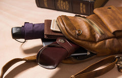 Leather Mens Cool Sling Bag Brown Crossbody Bag Chest Bag for men