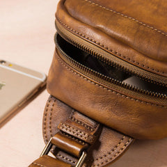 Leather Mens Cool Sling Bag Brown Crossbody Bag Chest Bag for men